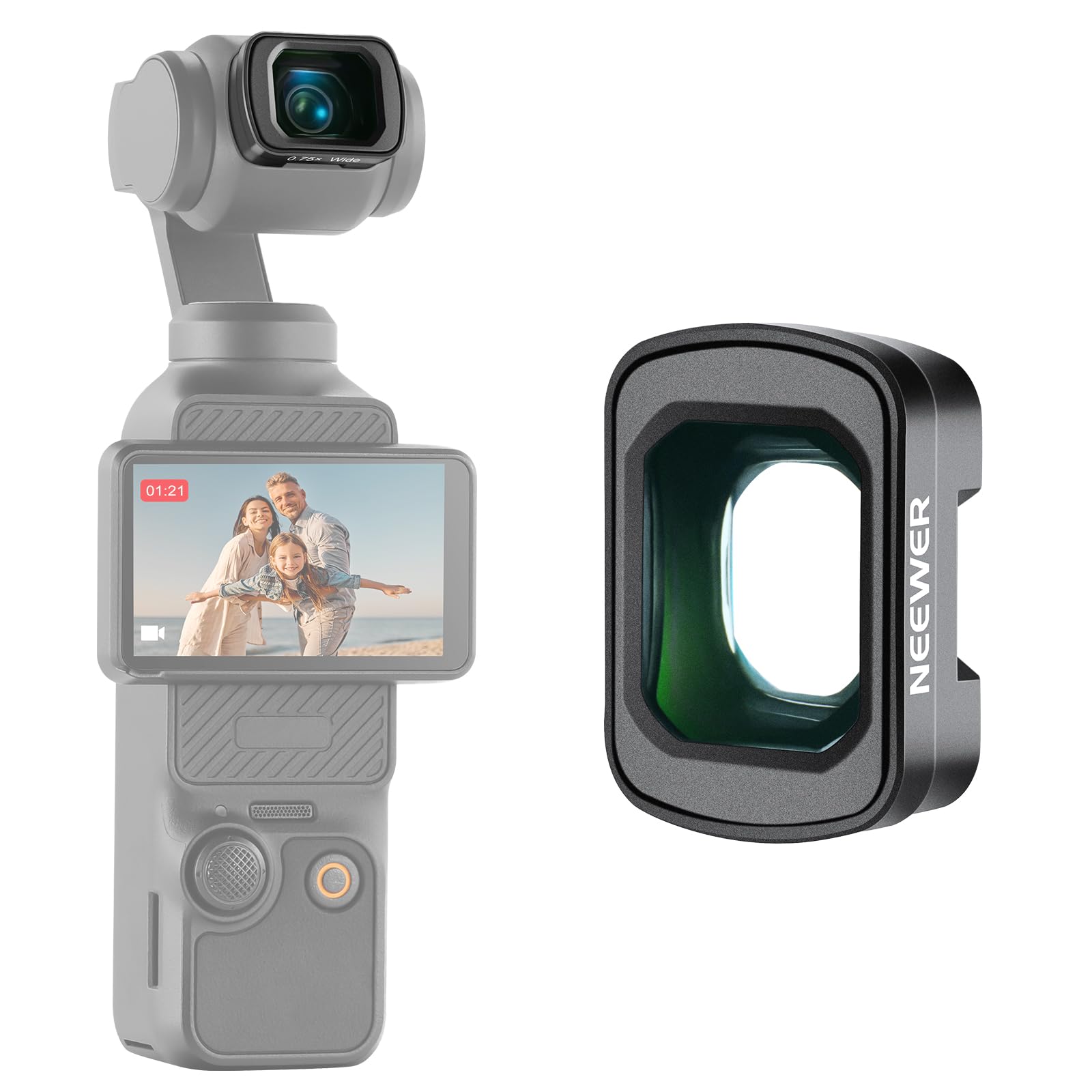 NEEWER 0.75X Wide Angle Lens Compatible with DJI OSMO Pocket 3 Creator Combo Accessories Magnetic Coated Action Camera Lens 0.75X