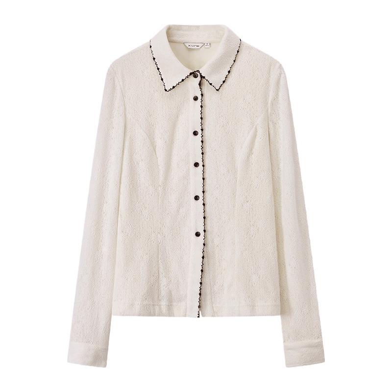 Xiangying French Lace Trimmed Commuter Shirt