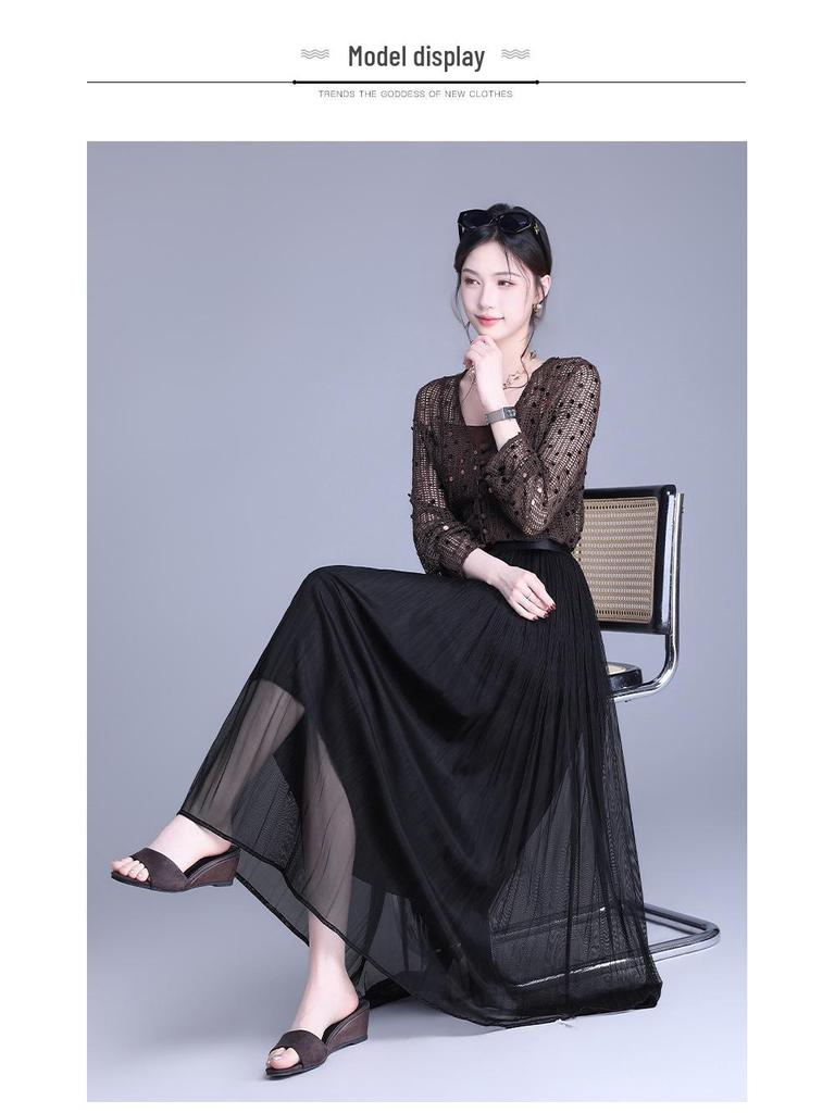 Reversible Pleated Mesh Patchwork Skirt - Spring/Summer 2026 Bean Pleats, Slimming Versatile Style