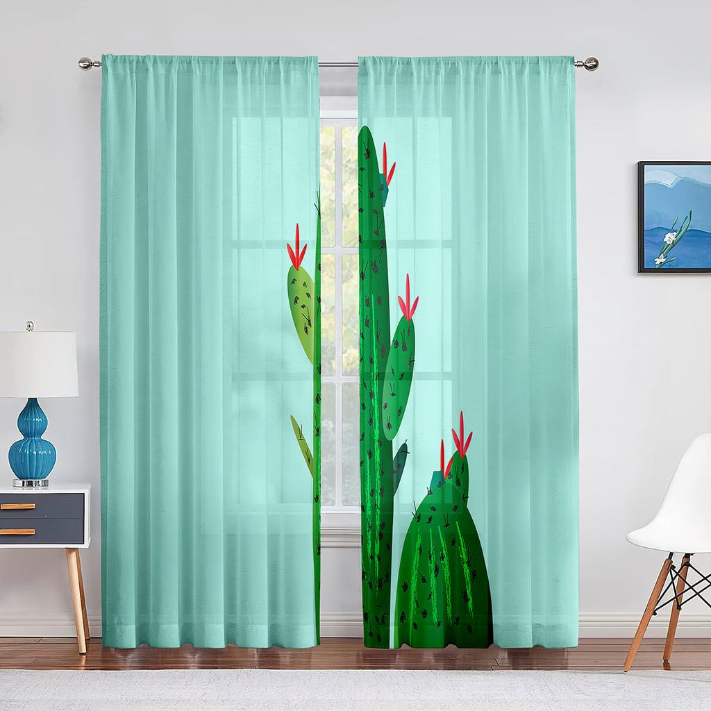 Cartoon Tropical Kaktus Natürliche Vegetation Sheer Voile Vorhänge für Wohnzimmer Schlafzimmer Küche Chiffon Tüll Fenster Vorhänge