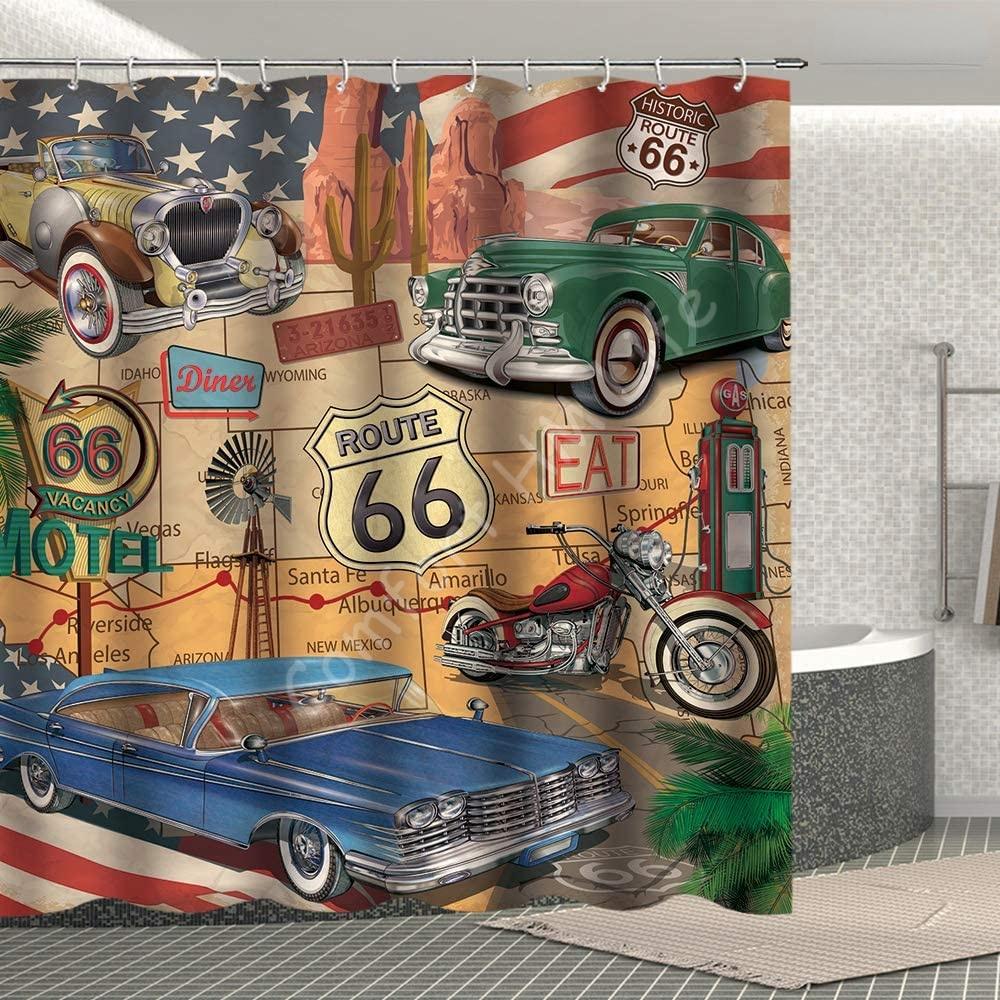 

Polyester Fabric Waterproof Shower Curtain Set with 12 Plastic Hooks Home Decorative Bath Curtains US Route 66 Sign 72x78 Inches 90x180cm