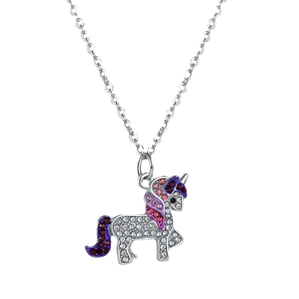 Collier Licorne Strass Coloré: Pendentif Poney Arc-en-ciel Mignon pour Enfants - Cadeau Bijou de Noël Parfait
