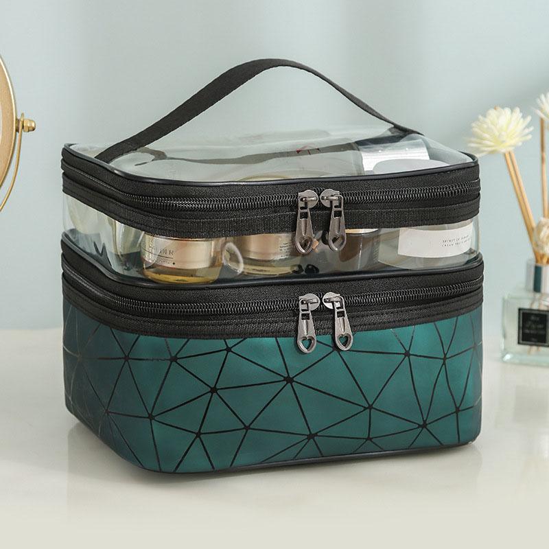 Large Capacity Double Layer Makeup Bag Portable Toiletry Bag with Compartment Travel Makeup Bag for Women Travel Essentials