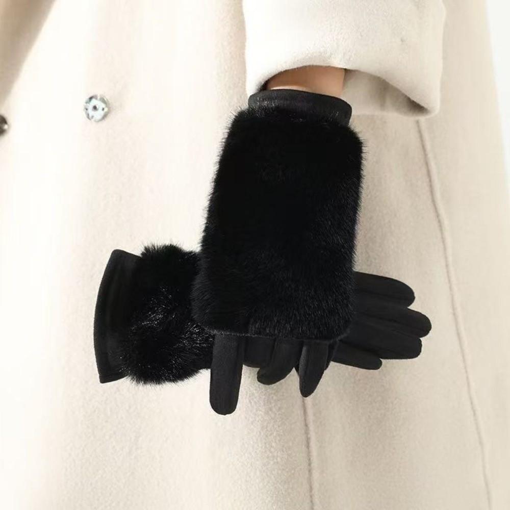 Thickened Suede Gloves Rabbit Faux Fur Thermal Mittens Fashion Women Winter Gloves  Sports