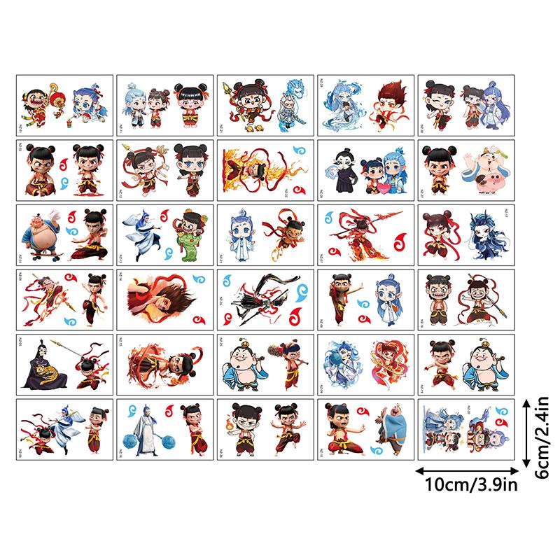 30 Piezas Nezha Ao Bing Impermeable y Duradero Tatuaje a Color Pegatina para el Brazo Personajes de Dibujos Animados Anime Tatuajes Temporales para Niños Calcomanía