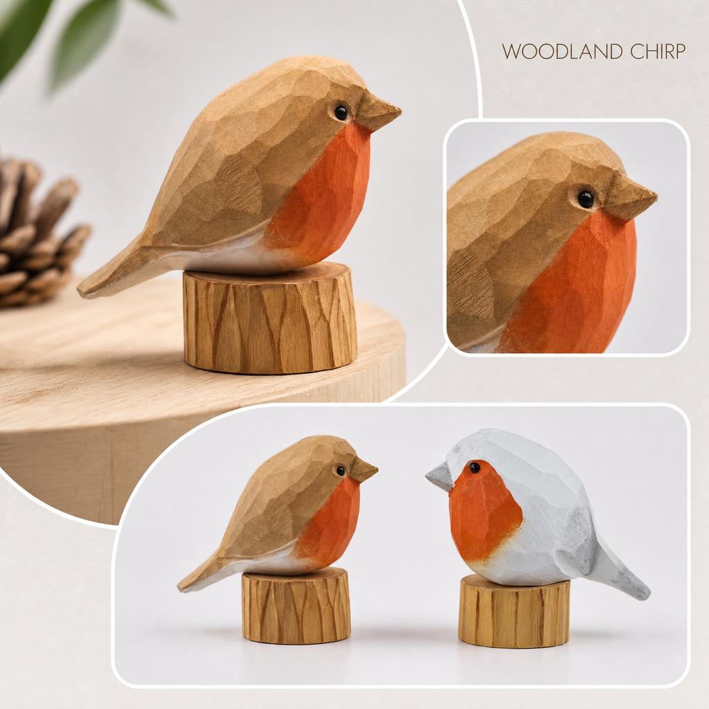 Wooden Bird Figurine Decorative Sculpture Handcrafted Wooden Animal Ornament for Office Living Room Desk Shelf Display