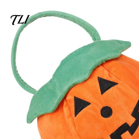 Soft Plush Halloween Tote Pumpkin Bucket, Cute Trick-or-Treat Bag, for Kids Candy Basket with Handle Girls Boys Party Favors Festive Gift Bag Children
