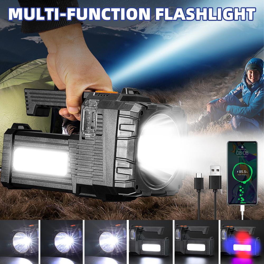 Solar Energy High Power LED Flashlight Type-C Rechargeable Strong Light Lamp Waterproof For Outdoor Camping Hiking