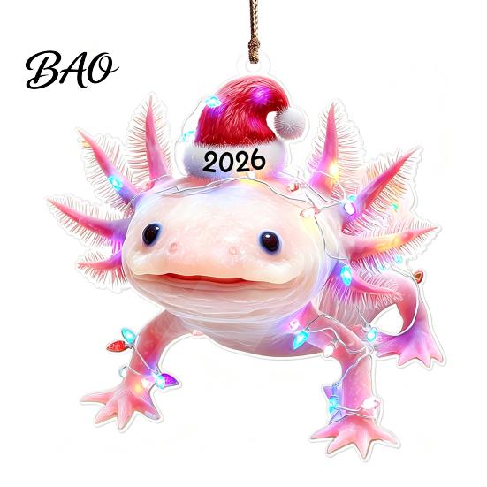 Decorative Animal Figurines for Home Christmas Hanging Ornaments with Lanyard, Cute Double Sided Pendant 2026 Holiday Tree Pendants Santa Hat, 2D Flat