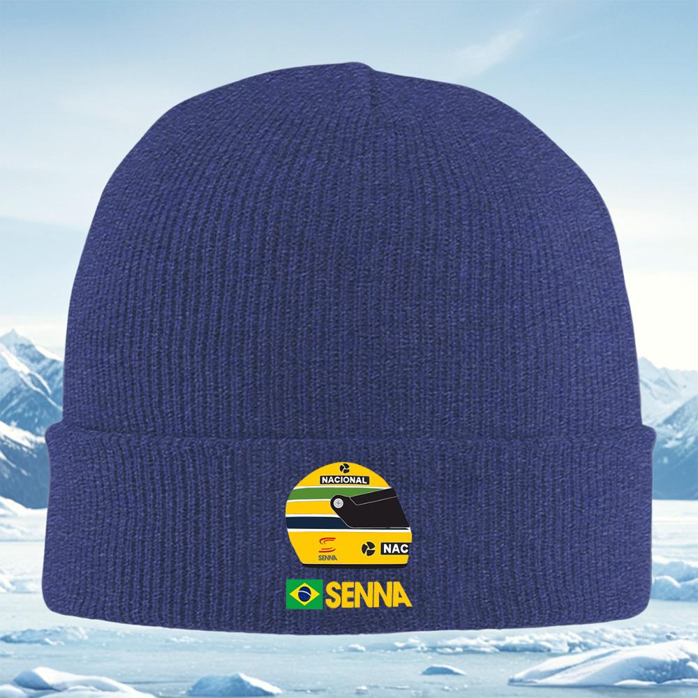 Racing Helmet Senna Brazil Flag Logo Men Women Unisex Knitted Hat Beanie Pullover Cap Winter Thermal Warm Christmas Outdoor Cycl