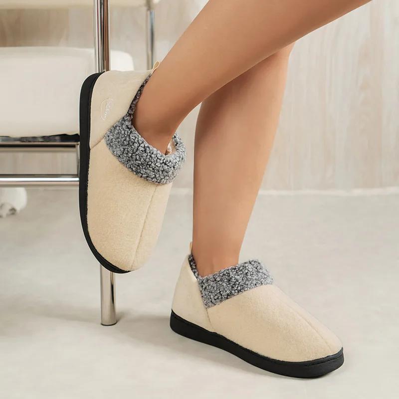 Fashion Winter Thicked Plush Ankle Boots Women 2025 Slip-On Non-Slip Warm Short Boots Woman Comfort Soft Sole Casual Cotton Shoes Female