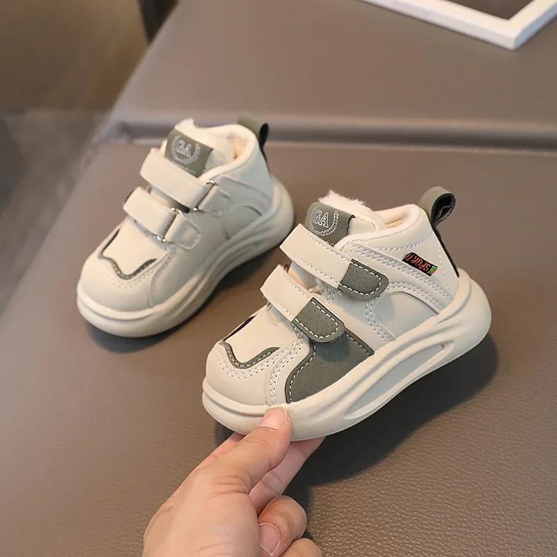 Velvet Children's Sneakers Winter Beige Girls' Soft-soled Baby tenis Shoes Kids Brown Boys' Casual Shoes Flat Heels I06249