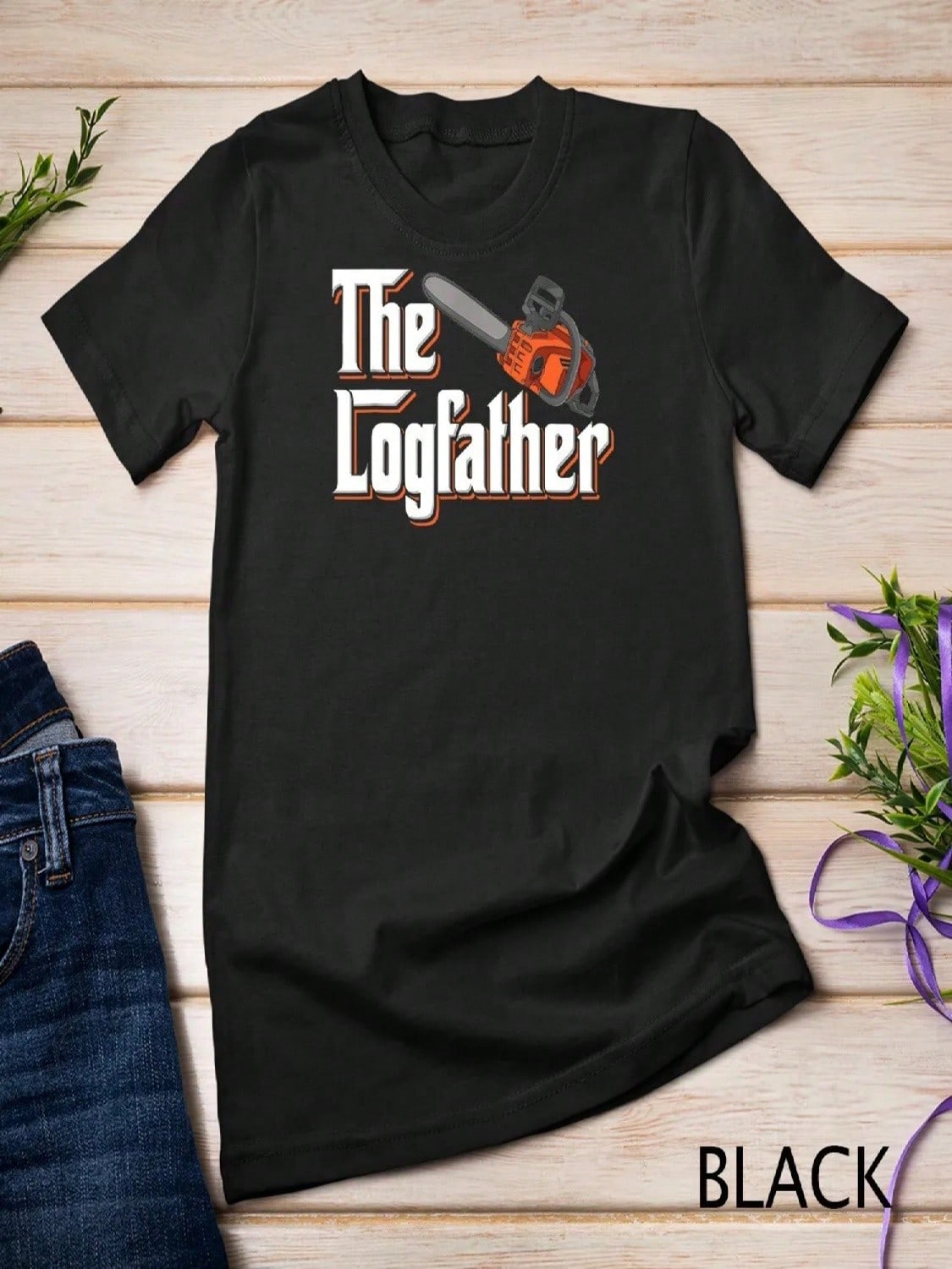 Funny Arborist Woodworker T Shirt The Logfather Chainsaw S разноцветный