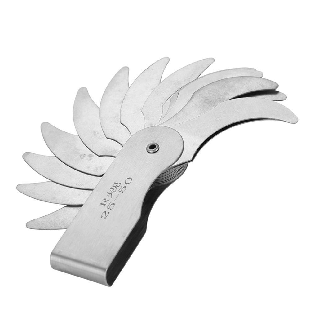 R25-50mm / R52-100mm Range Radius Gauge Set 16 Leaves Stainless Steel Concave Convex Measuring Tool Leaf-Type Gauge