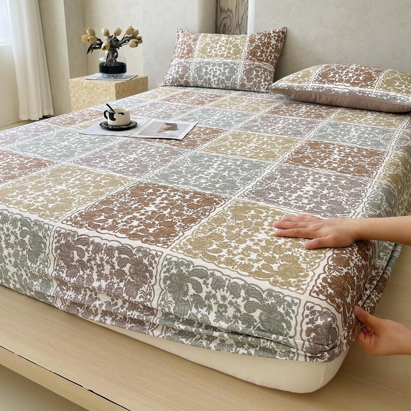 New printed single-piece fitted sheet three-piece set, washable mattress protective cover, all-inclusive mattress and pillowcase