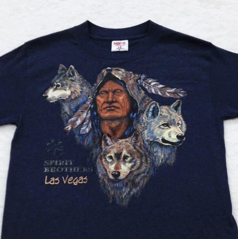 винтажная футболка 80-х WOLF SPIRIT BROTHERS коренные американцы РАЗМЕР M лас-вегас 90-х S