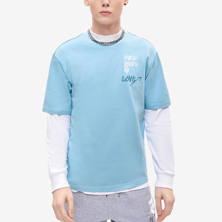Fila Fusion Colorful Letter Logo Round Neck Short Sleeve Drop Shoulder T-Shirt Unisex T-Shirt Daffodil-Blue T11U216103F-LB