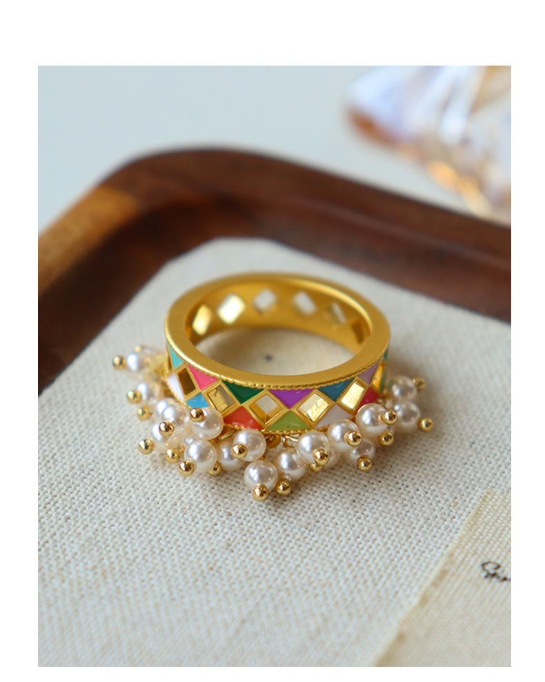 Original Retro Checkered Tassel Ring - Women's Light Luxury High-End Versatile Accessory