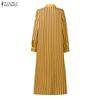 ZANZEA Women Casual Turn Down Collar Long Sleeve Stripe Dress