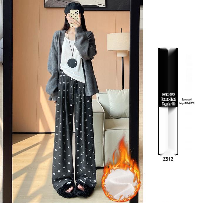 Bowknot High Waist Fleece-Lined Wide Leg Pants for Women, Spring 2025 Collection