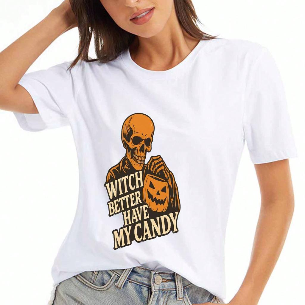 Halloween Dogs Ladies Cotton T Shirt, Premium Cotton Quality Print, Durable, Casual Fashion. Featuring Labrador Dogs In Halloween Costumes & Jacko'lan
