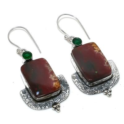 Natural Bloodstone, Diopside Gemstone 925 Sterling Silver Earring 2.32" S5l82
