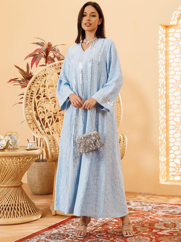 AB418 Nahöstliches Muslimisches Paillettenbesticktes Pulloverkleid Robe