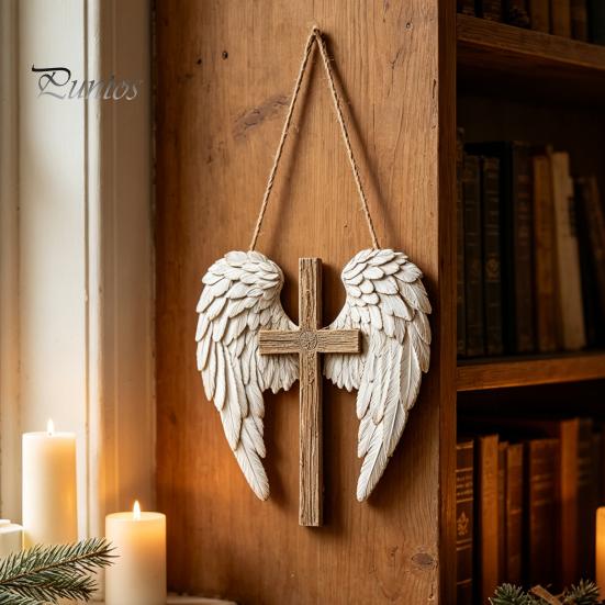 Holiday Home Decorations 2D Wooden Angel Wings Wall Hanging Plaque, Religious Faith Art Christmas Party Sign Sign, Rustic Christian Decor, Spiritual