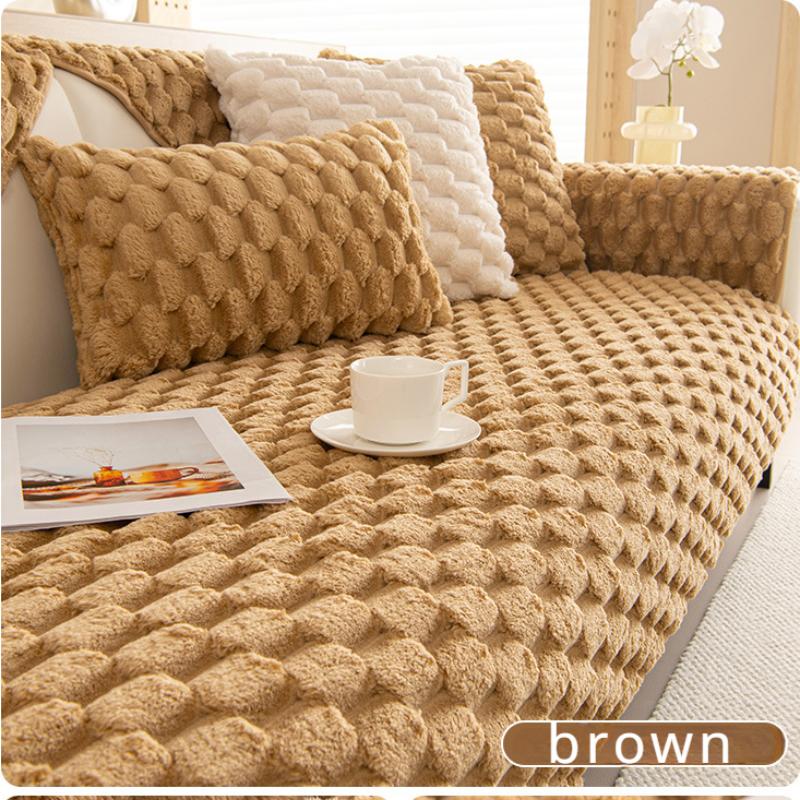Winter Thick and Warm Plush Sofa Mat Nordic Minimalist Anti Slip Sofa Seat Cushion Three Dimensional Embossed Anti Slip Full Package Sofa Dust Cloth