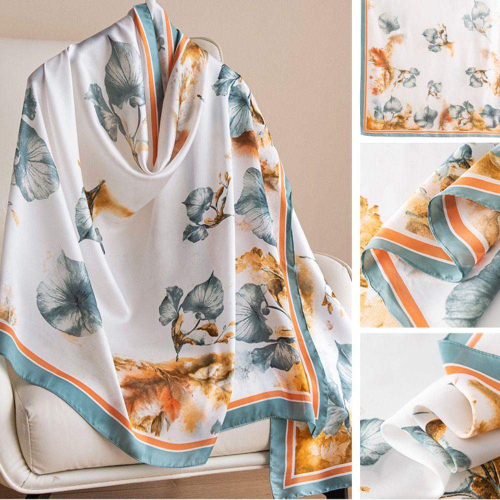 Lotus Pattern Luxury Silk Scarf Elegant Women Hijab Shawls Headkerchief Chiffon Shawl Wrap  Spring