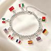Stainless Steel Country Flag Bracelet Pendant Hand Chain Charm Travel Wristlet Keychain with Lobster Clasp and Small Profile