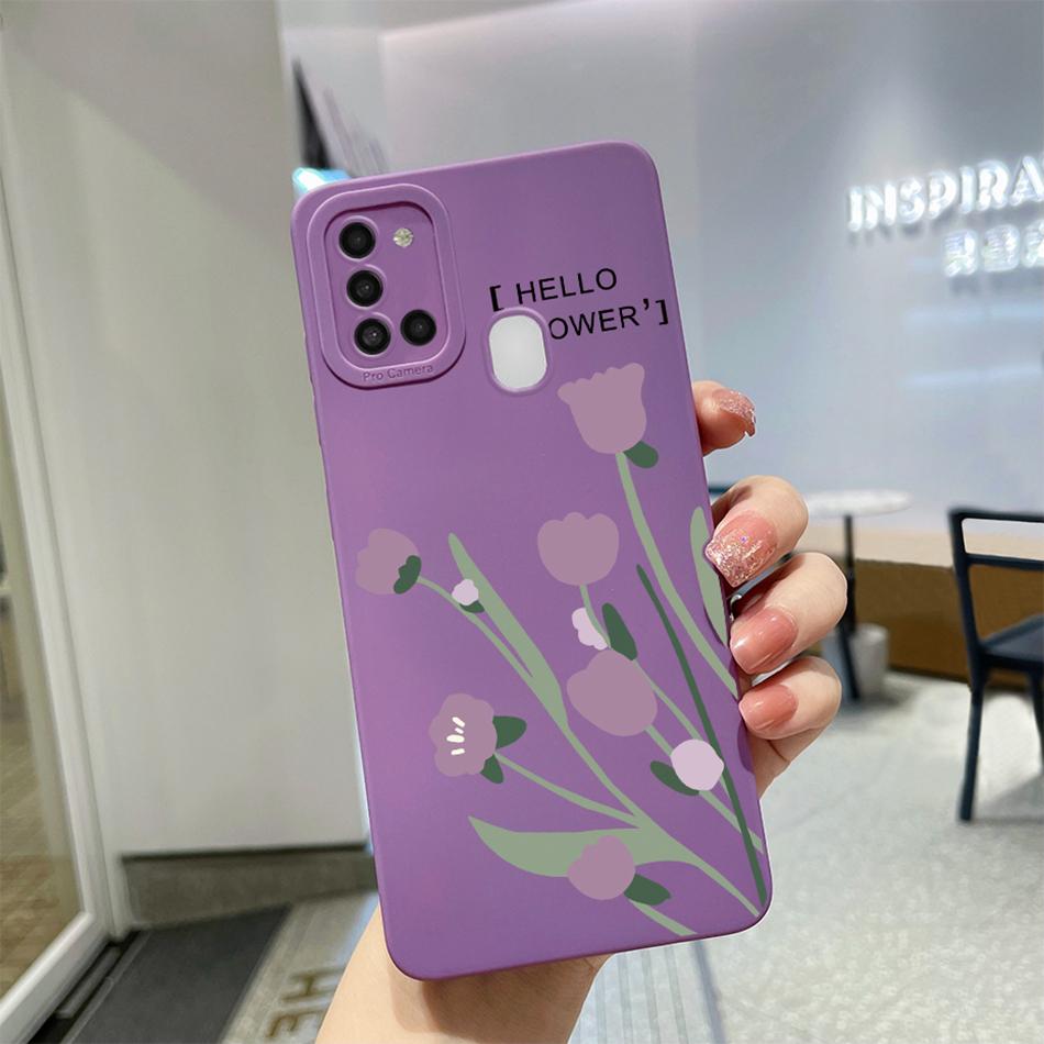 For Samsung Galaxy A21s Case Purple Lavender Flower Camera Protector Soft Phone Cover For Samsung A21s 6.5" SM-A217F A 21 s Case
