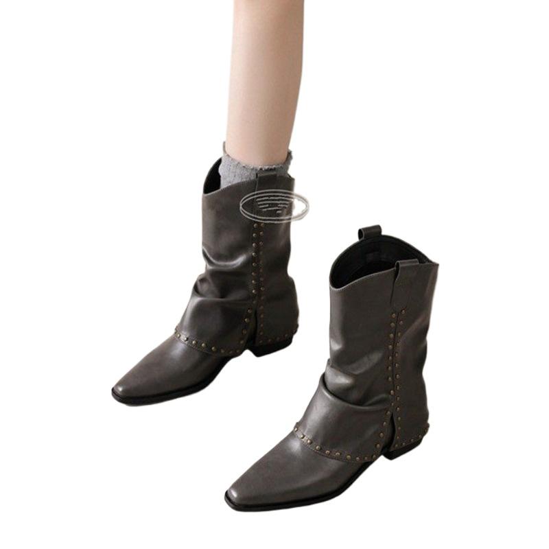 New Style Luxury Women's Cowgirl Boots Fashion Slip on Ladies Elegant Square Heel Long Pipe Boots Shoes Retro Zapatos Mujer