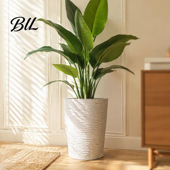 Sturdy Decorative Pot for Living Room Entryway Tall Round Flower with Drainage Holes, 17 Inch Stone-Look Versatile Indoor Outdoor Greenery Container