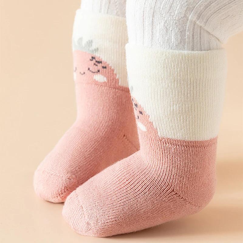 3 Pairs/Lot Cute Cartoon Newborn Infant Socks For Baby Winter Anti-Cold Warm Socks Thick Plush Kids Mid Tube Sock