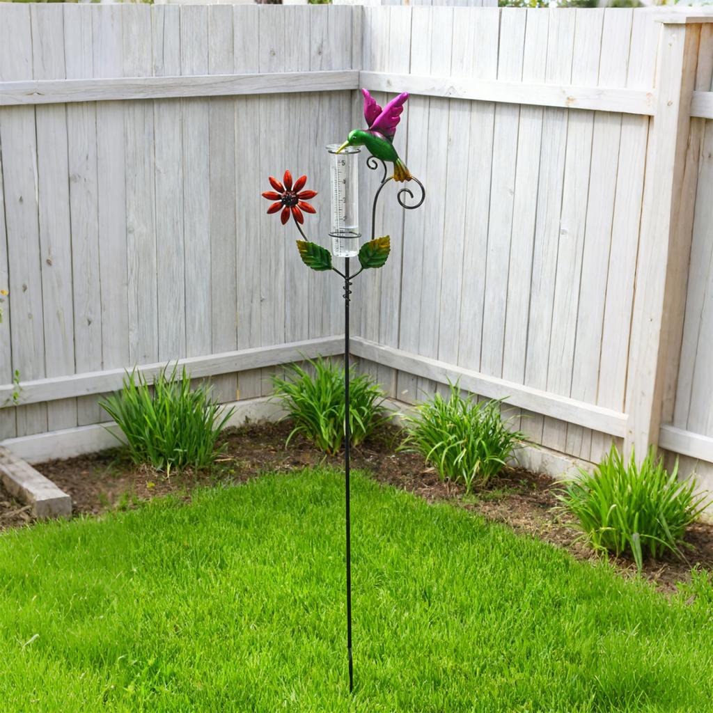 Verbessert Borosilikatglas-Regenmesser mit künstlerischem Kolibri-Design & Starkem Eisenrahmen Einfach zu bedienen für den Garten