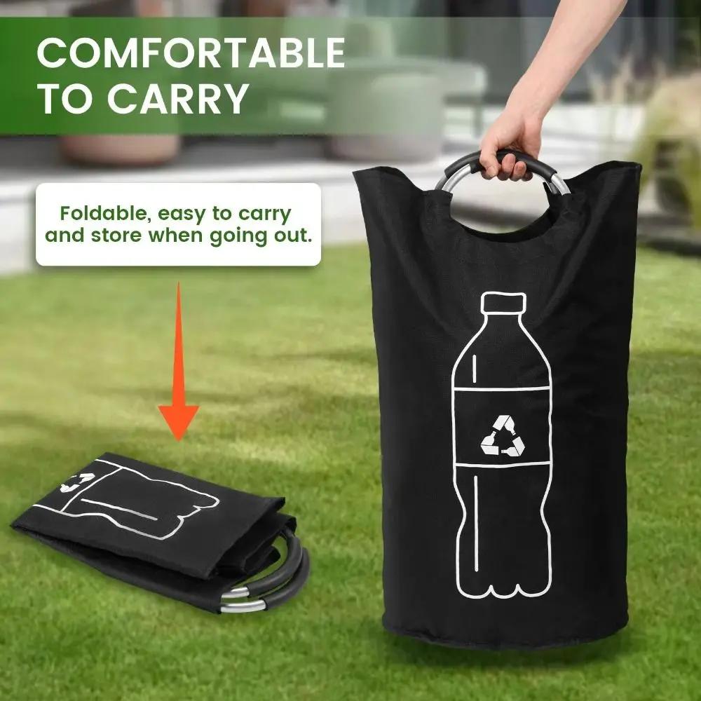82L Empty Bottle Storage Basket With Aluminum Handle Folding Wastewater Bottle Collector Bag Large Capacity Garbage Bin