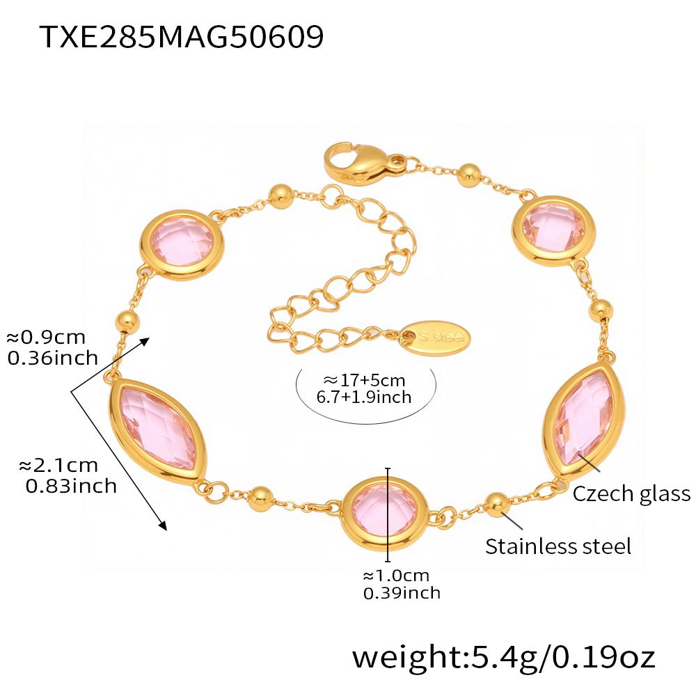Stainless Steel Chain Bracelet With Shiny Fusiformis And Round Faceted Czech Crystal Glass For Women Luxury Women's Bracelets
