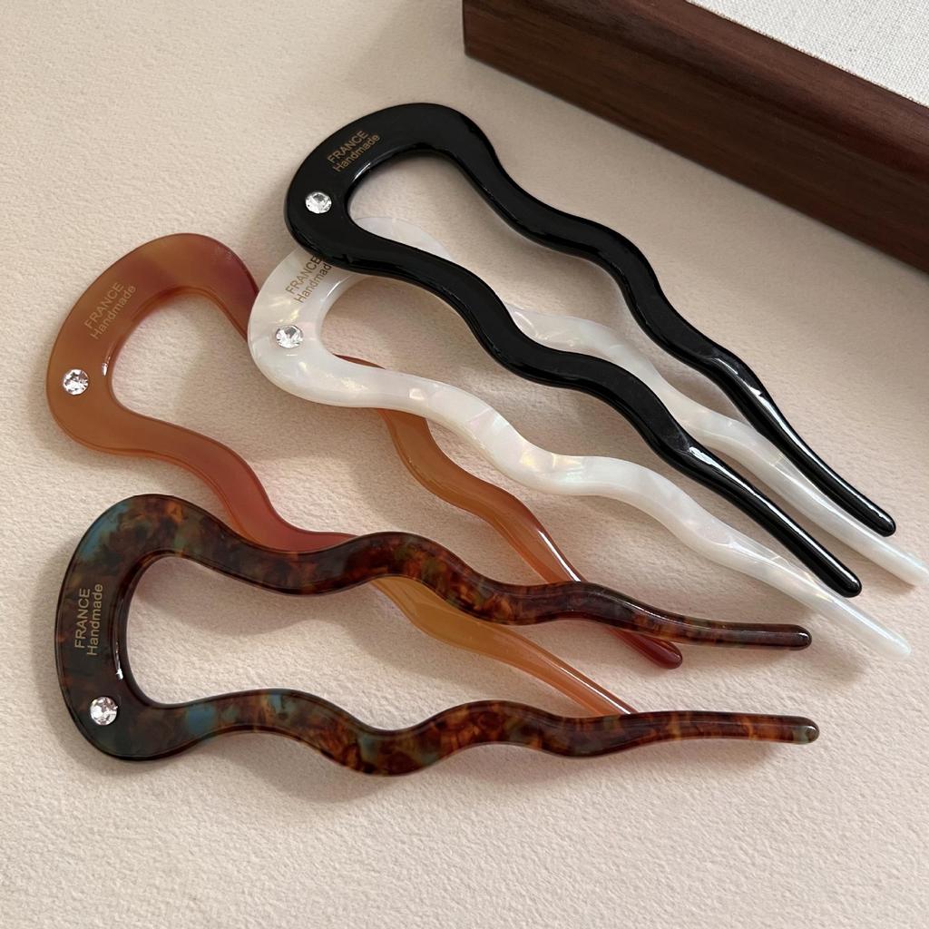 Acetate Wave Hairpin: High-End Retro U-Shaped Accessory for Women