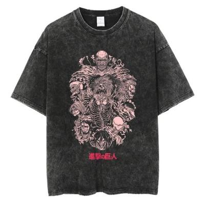 2026 Anime Attack On Titan Retro Washed T-shirt Men's and Women's Summer Clothing Breathable Harajuku Top Streetwear Peripheral Tee