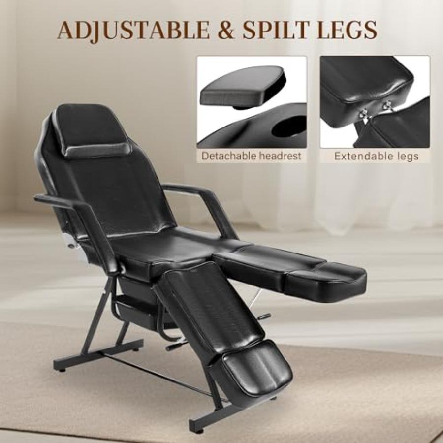Tattoo Chair for Client, Facial Bed for Esthetician with Hydraulic Stool, Adjustable Massage Table with Split Legs Design, Prof