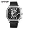 SANDA Trendy Men's Square Quartz Watch - Fashionable Multi-Function Calendar Wristwatch
