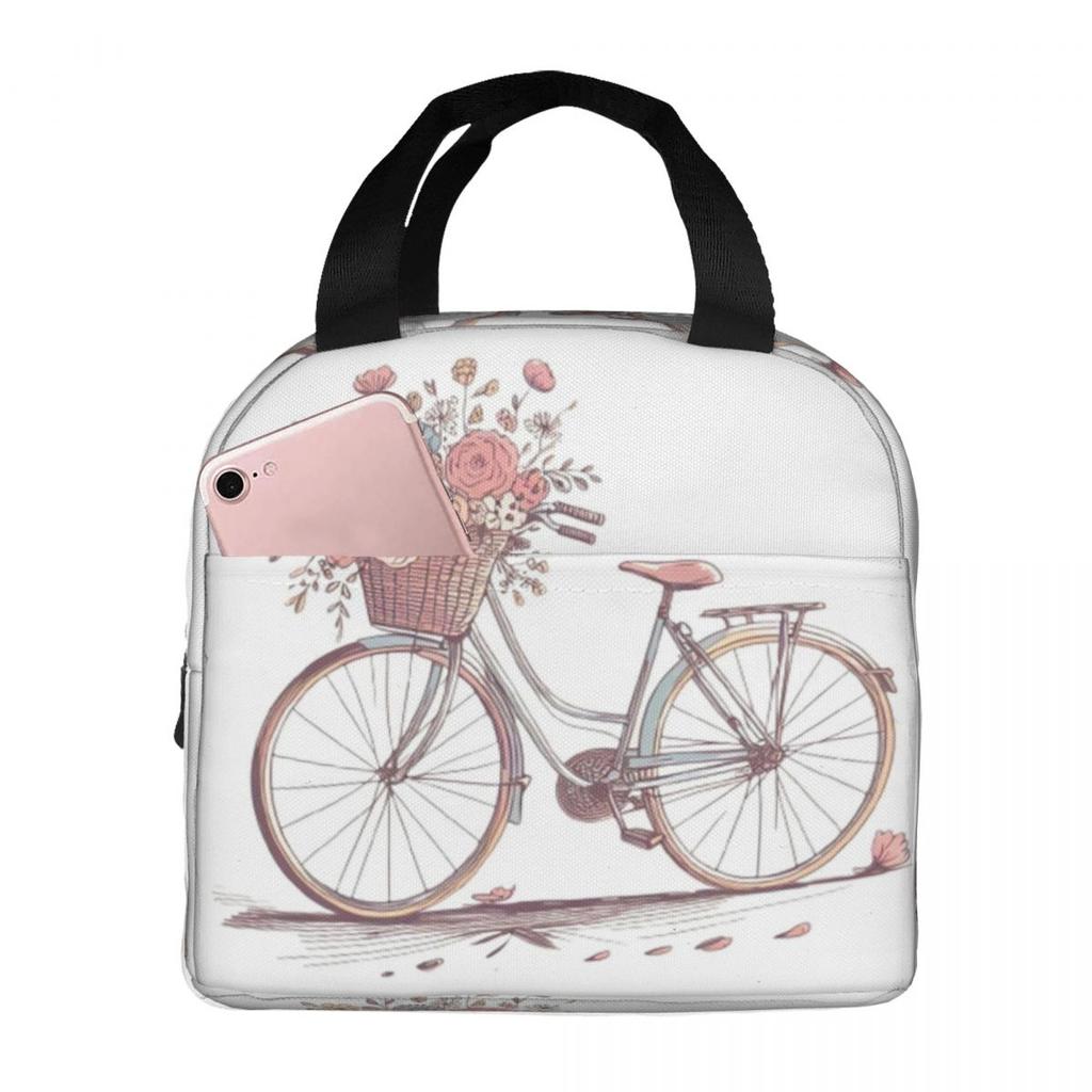 A Vintage Bicycle And Flower Insulated Lunch Bag for Women Kids Leakproof Food Boxes Thermal Lunch Box Tote