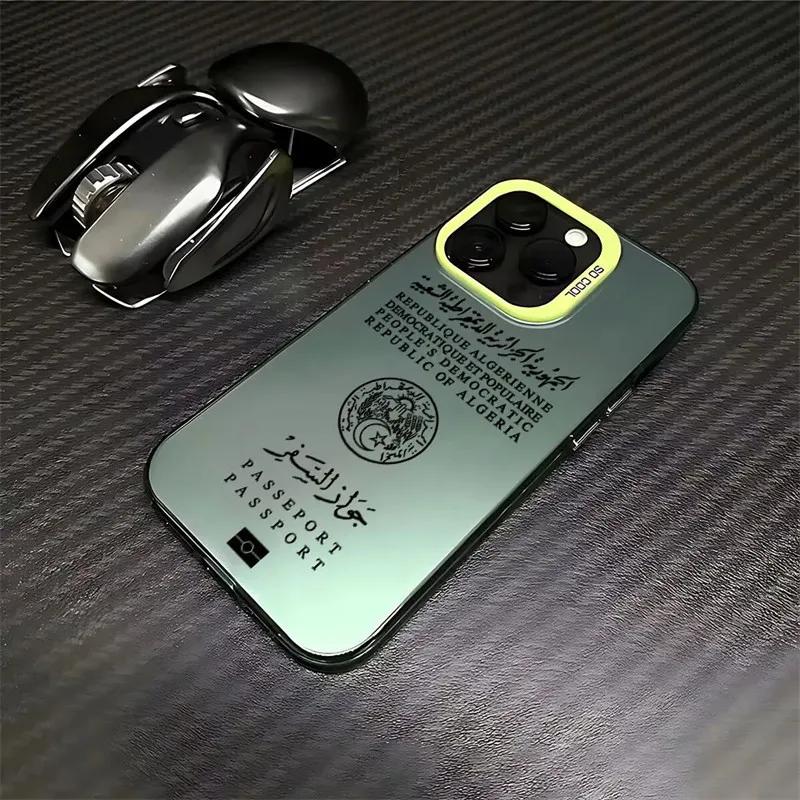 Algeria Passport Phone Case For iPhone 16 14 Pro Max 15Plus 11 13 12 16e SE3 7 8 XS XR Candy Matte Letter Shockproof Cover Coque