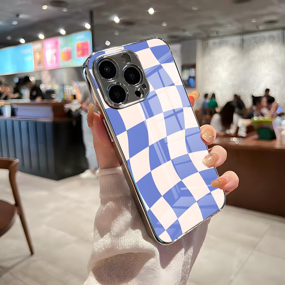 C-Checkerboard Phone Case For IPhone 17 Pro Max 15 Pro 16 14 Plus 12 13 Mini 11 Pro Shockproof Electroplated Glass Cover