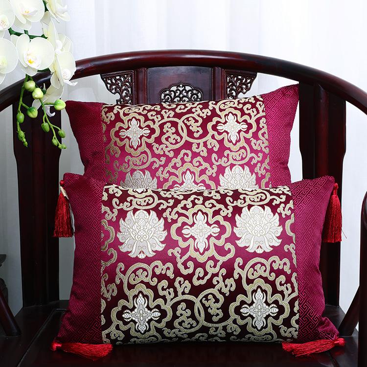 Chinese Classical Style Tassels Cushion Cover Luxury Patchwork Red Yellow Waist Pillowcase Home Sofa Decor Throw Pillow Cover