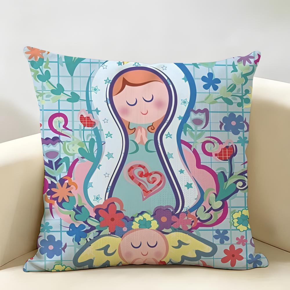 Virgin Mary Art CUTE Cushion Cover Natural Linen Organic Fabric DoubleSided Printing Room Sofa Decor Pillow Case