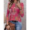 Autumn and Winter Women's Floral 3D Print Crew Neck Long-sleeve T-shirt with Ethnic Style