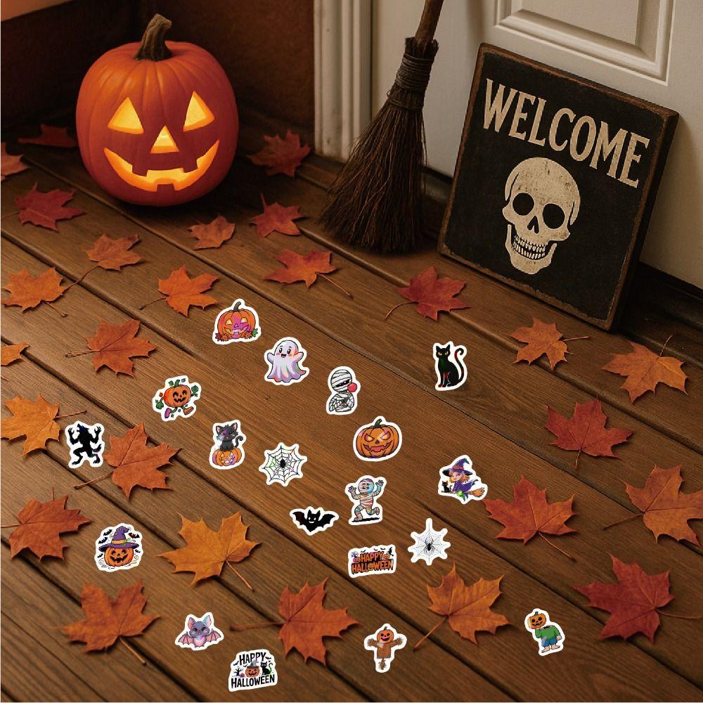160PCS 8 Sheets Cartoon Spider Pumpkin Halloween Stickers Ghost Bat Scary Sticker  Party Supplies