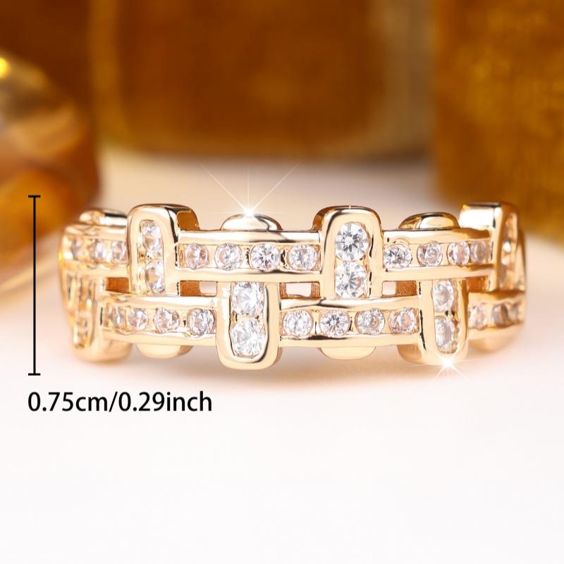 Stylish Gold Color Chain Shape Zircon Band Ring for Women Wedding Banquet Daily and Party